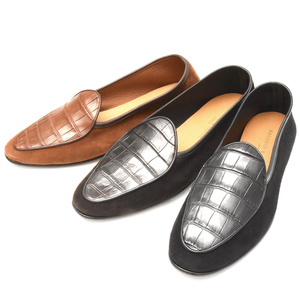 BAUDOIN & LANGE(ボードイン アンド ランジ)<br>アリゲーター×ゴートスエードベルジャンシューズ ALLIGATOR LOFER SUEDE 15091001136