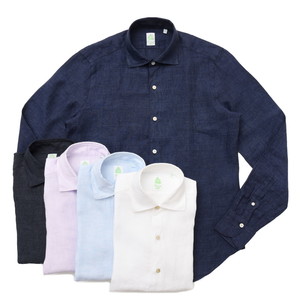 Finamore(フィナモレ)<Br>LUIGIルイジ/GENOVAジェノバ ウォッシュドリネンソリッドワイドカラーシャツ P9001 11091001039