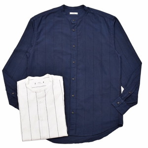 moncao(モンサオ)<br>カディコットンステッチストライプバンドカラーシャツ EMB2 11091401136