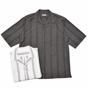 moncao(モンサオ)<br>カディコットンステッチストライプオープンカラーS/Sシャツ EMB1 11091402136