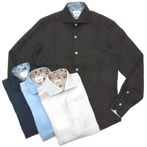 Giannetto(ジャンネット)<br>リネンソリッドフラワーコンビセミワイドカラーシャツ VINCI FIT/AG8333PV81 11091011109