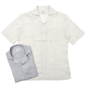 Bagutta(バグッタ)<br>ウォッシュドリネン白抜きストライプS/Sオープンカラーシャツ MAUI GM/9275 11091012054