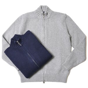 FEDELI(フェデリ)<br>ミドルゲージコットンポリエステルソリッドスタンドカラーニットブルゾン FARGO ML. 16022006054