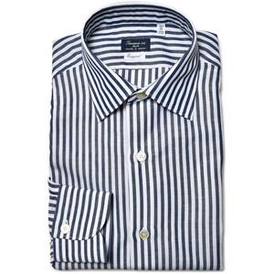 Finamore(フィナモレ)<br>VITTORIOヴィットリオ/MILANOミラノ リネンコットンロンドンストライプセミワイドカラーシャツ 11141200039