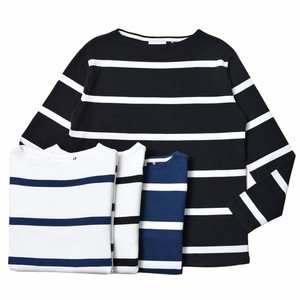 MAISON CORNICHON(メゾン コルニション)<br>コットンフライスボーダーボートネックL/Sカットソー 12012401172